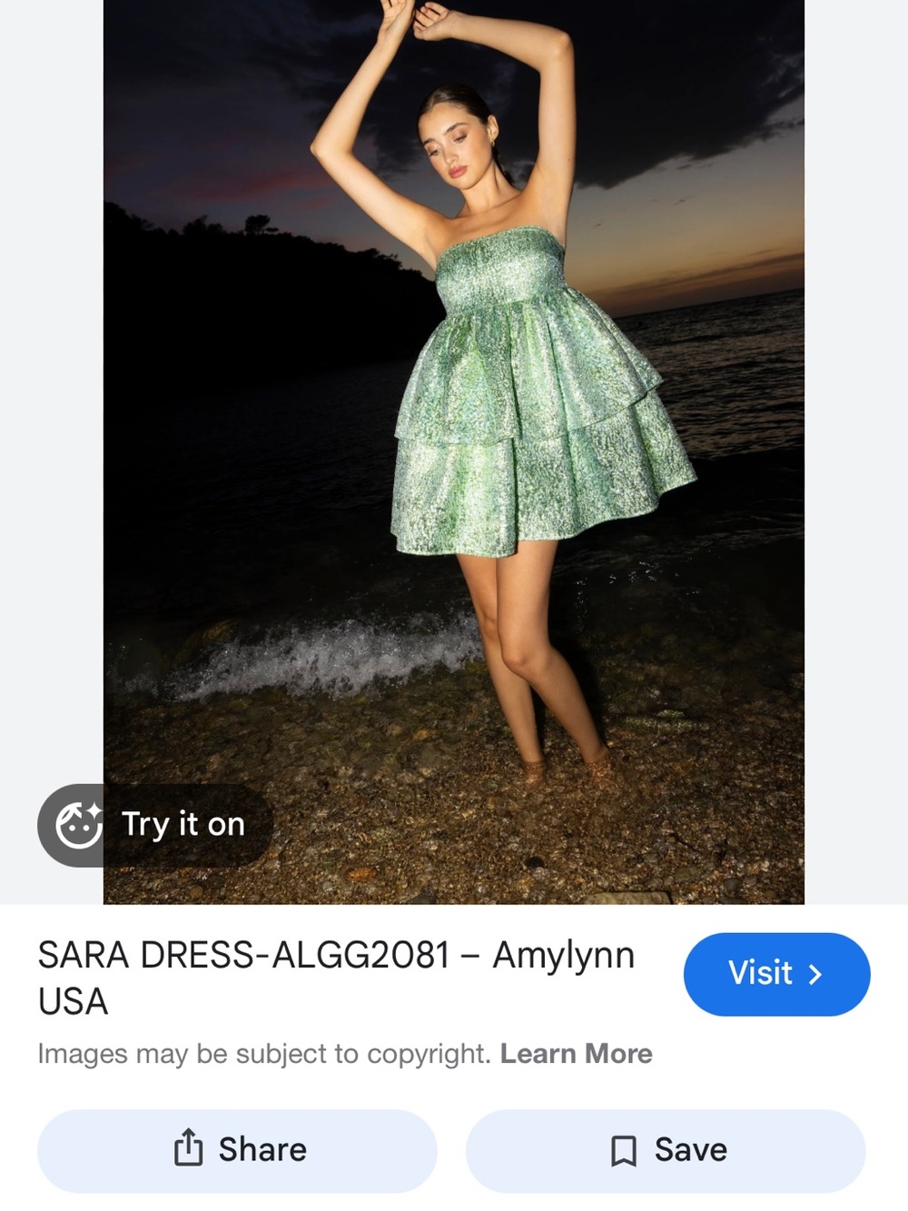 Amylynn Sara Strapless Green Mini Dress